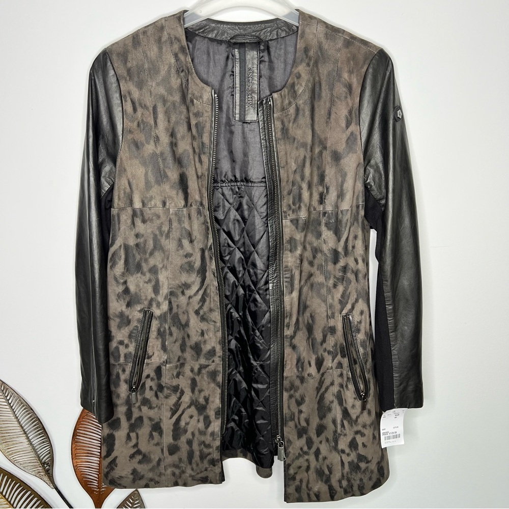 H24‎ MILESTONE Zoye Jacket Womens IT 48 Leather Mid Length Leopard Print Zip